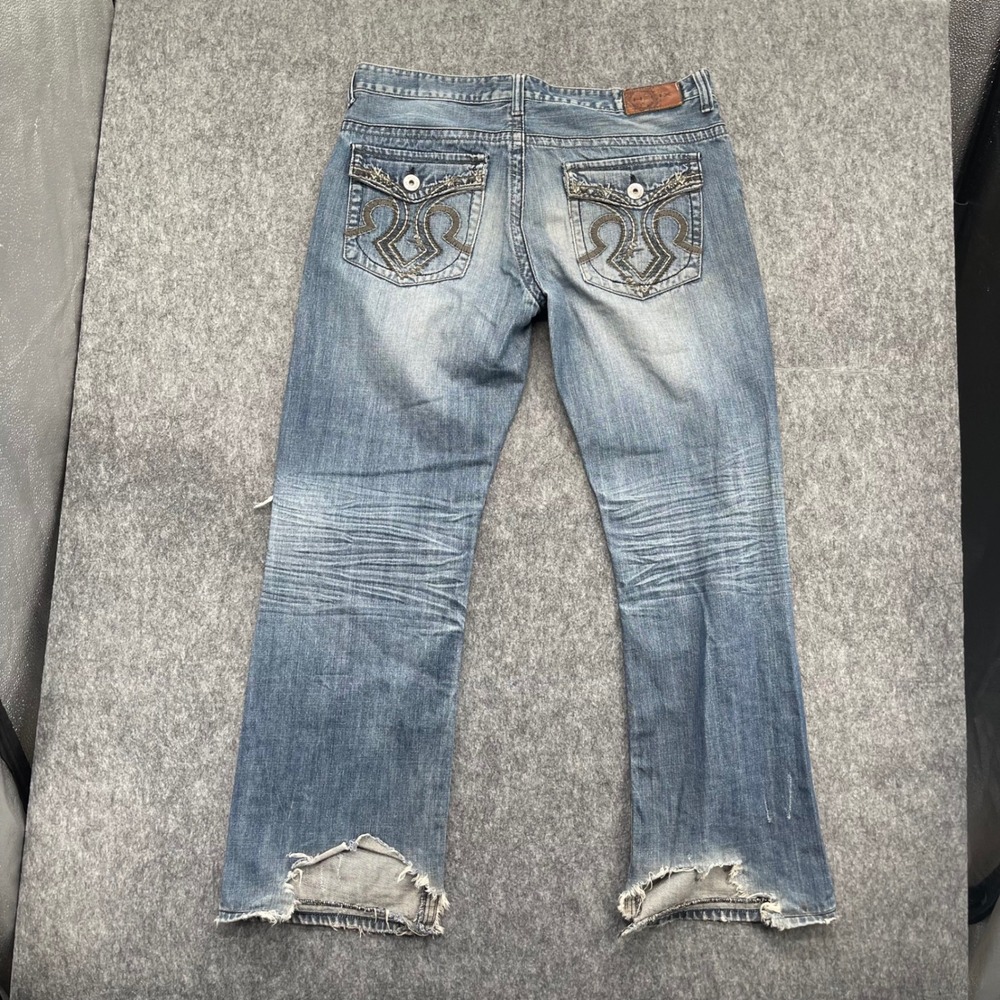 Helix Jeans Mens 36 Boot Cut Distressed Jeans Medium Wash Blue Denim